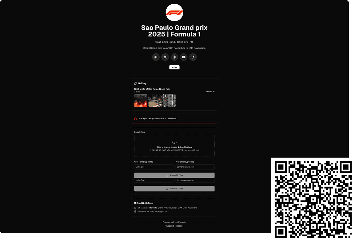 Example event upload page